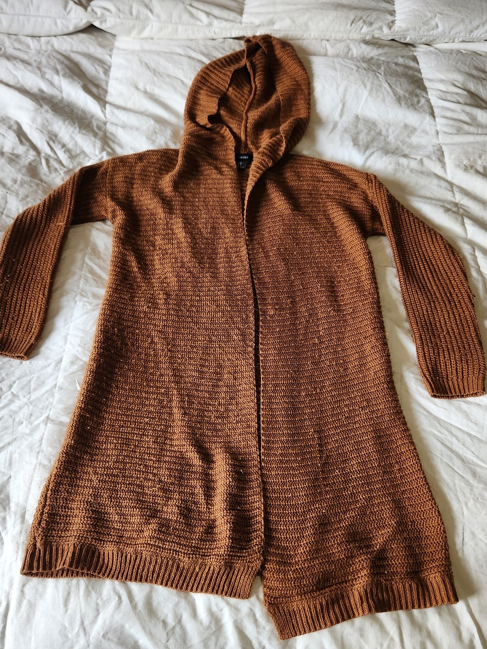 Forever 21 Hooded Open-Front Cardigan - Rust
